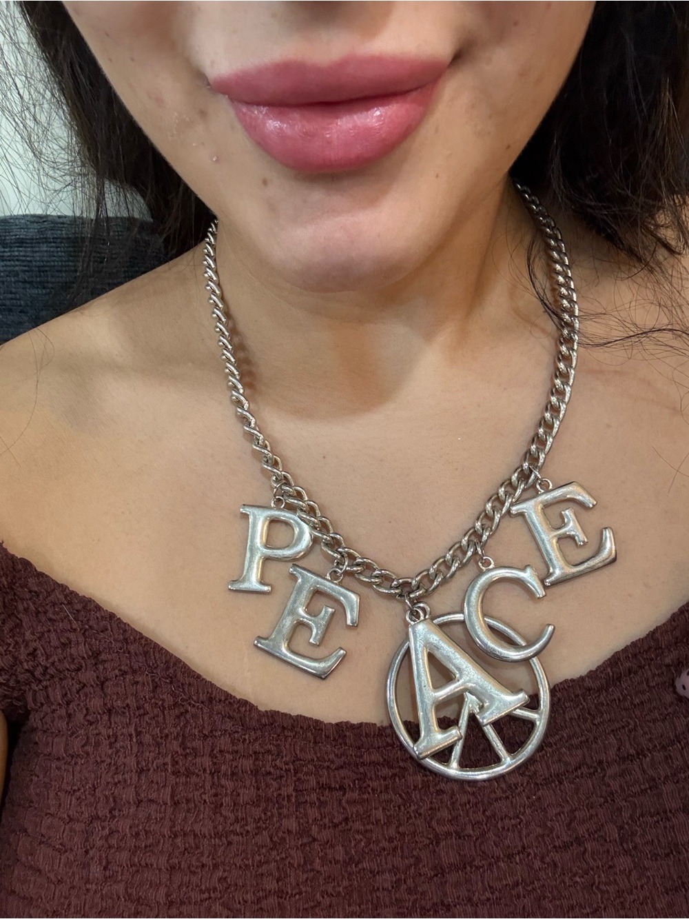 25-Silver 'PEACE' Letter Charm Necklace - Women Jewelry